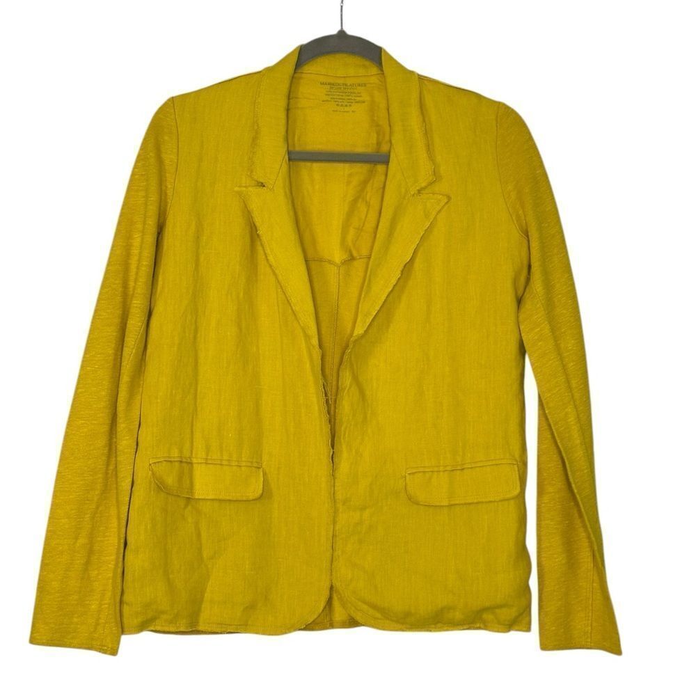 Majestic Filatures Yellow Linen Raw Hem Open Blazer | Size XS